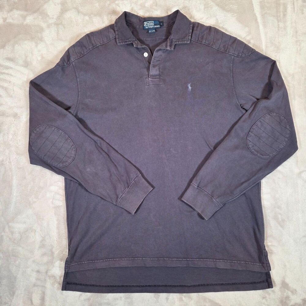 Vintage Polo Ralph Lauren Rugby Shirt L Navy Elbow Patch Heritage Preppy